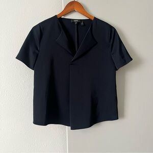 Theory Fold-Over Collar Top in Navy